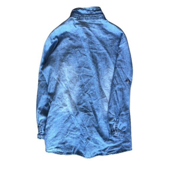 Big Dart Embellished Pearl Rhinestone Denim Shirt Hi Low Tunic Medium - Picture 2 of 10